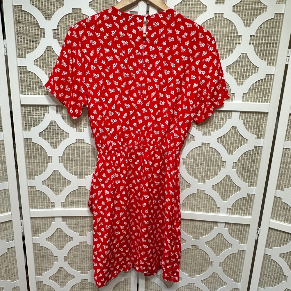& Other Stories Floral Mini Dress Womens 8 Red Tie Waist Feminine Retro NWT - Picture 8 of 16